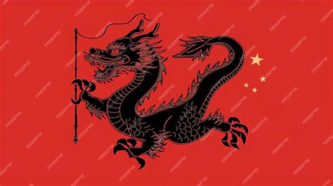 Premium Photo | A red flag with a black dragon holding a yellow ...