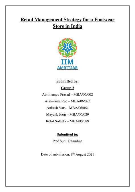 Footwear- Sec A Group 02 - Retail Management Strategy for a Footwear ...