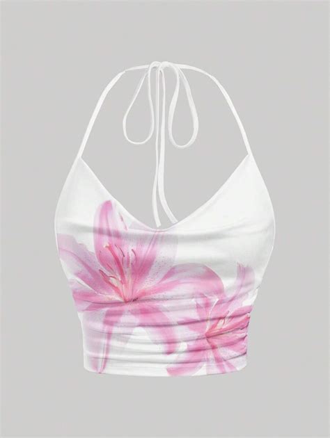 SHEIN EZwear Women's Casual Minimalist Draped Neck Tie Front Backless ...