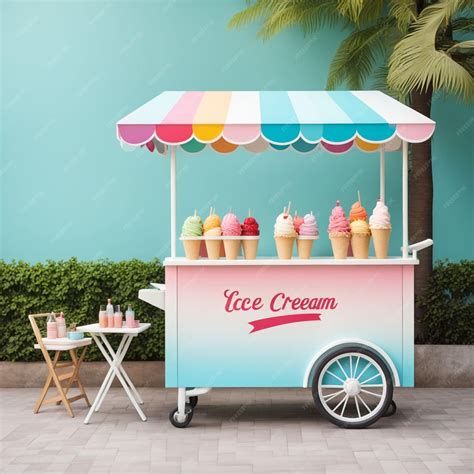 Premium Photo | Charming ice cream cart with colorful signage filled with various ice creams and ...