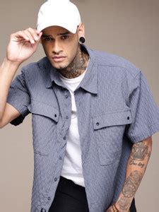 Roadster Men Self Design Casual Grey Shirt - Buy Roadster Men Self ...