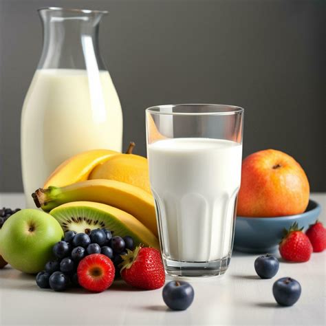 glass of milk in the table with fresh of fruits 26595068 Stock Photo at ...