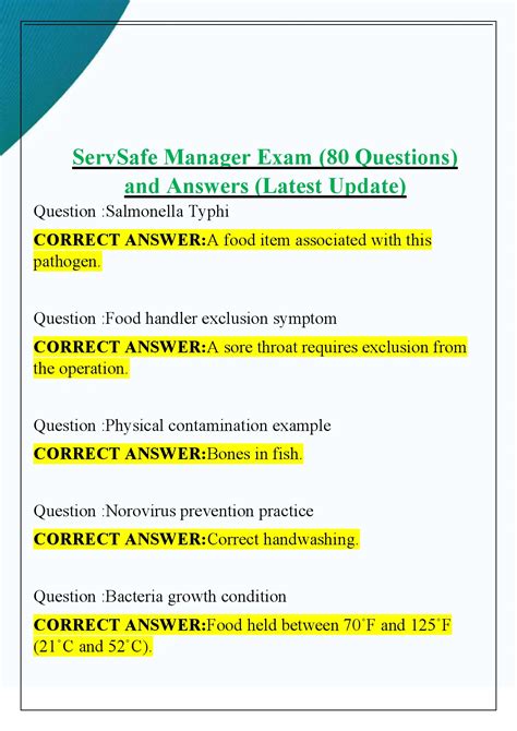 ServSafe Manager Exam (80 Questions) and Answers (Latest Update)