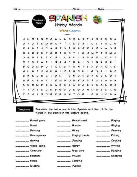 Spanish Hobby & Free Time Vocabulary Word Search & Answer Key | Made By ...