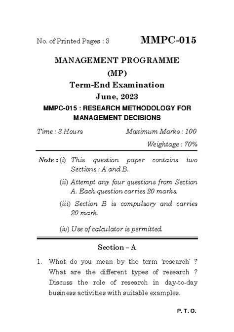 MMPC-015 Jun 2023 - mba - P. T. O. No. of Printed Pages : 3 MMPC ...