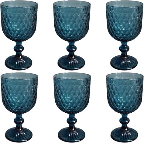 Amazon.com | Taganov Blue Wine Glass Goblets set of 6 Vintage Glassware ...