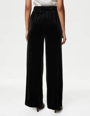 Velvet Elasticated Waist Wide Leg Trousers