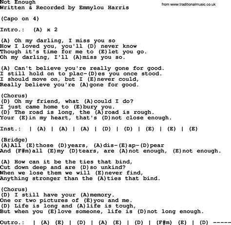 Emmylou Harris song: Not Enough, lyrics and chords