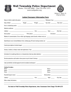 Fillable Online wallpolice Autism Emergency Information Form - Wall ...