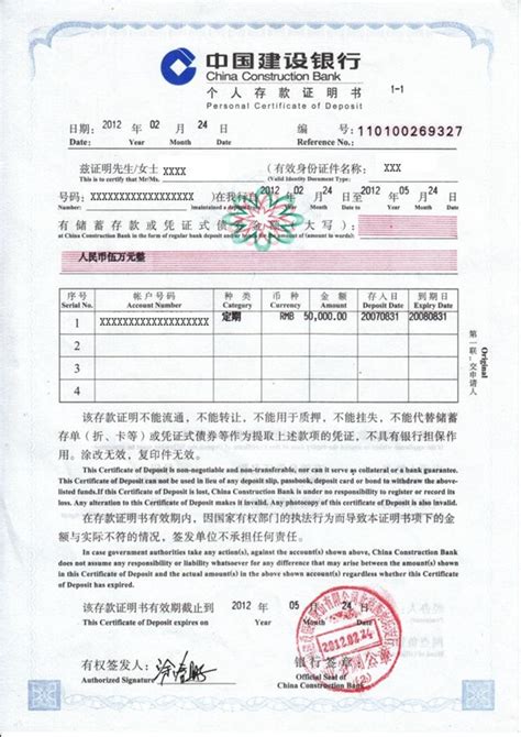 中国建设银行个人存款证明书_证书模板 【工图网】