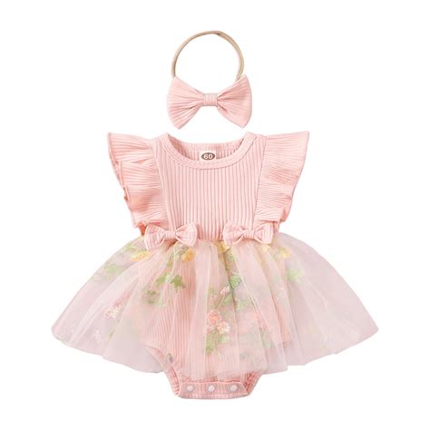JDEFEG Baby Rompers Girl Dress Set Floral Summer Outfits Cute Baby ...