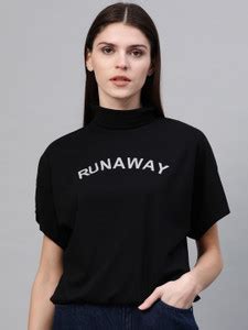 Roadster Casual Short Sleeve Printed, Solid Women Black Top - Buy ...