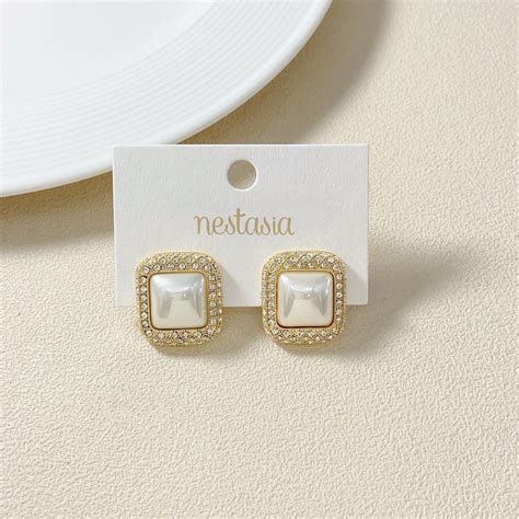 Jewellery Online - Premium Gold Framed Pearl Studs | Nestasia