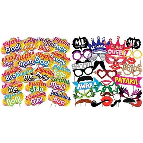 Buy Wobbox All Occasion Indian Family Photo Booth Party Props (18 ...
