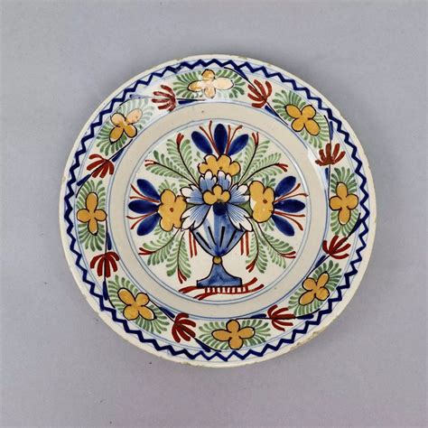 Polychrome Dutch Delft Plate in Antique Dutch Delft Porcelain