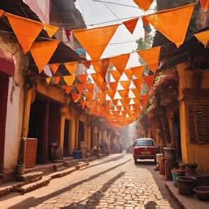 PEC Fabric Pennant Banner 12 Mtrs | Orange Cloth Bunting | Ready to Use ...