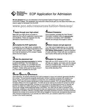 Fillable Online Admission Application for EOP Participants Fax Email ...