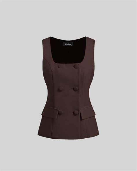 Square Neck Double Breasted Waistcoat In Coco Brown – Littlebox India