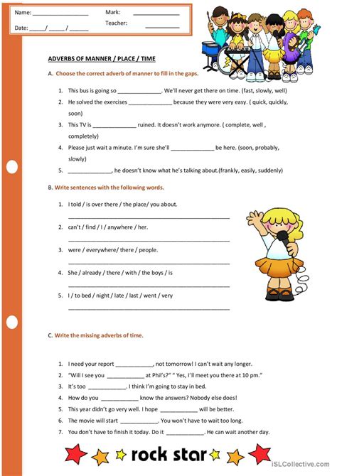 Adverbs worksheets