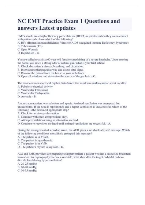 NC EMT Practice Exam 1 Questions and answers Latest updates - NC EMT ...