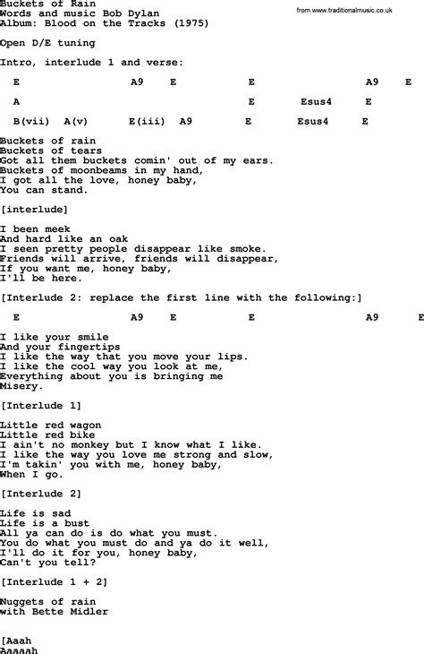 Bob Dylan song - Buckets of Rain, lyrics and chords