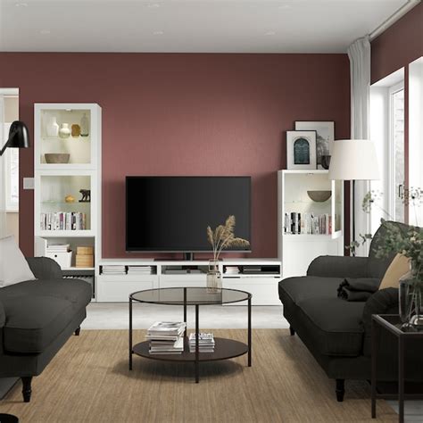BESTÅ TV storage combination/glass doors, white/Hanviken white clear ...
