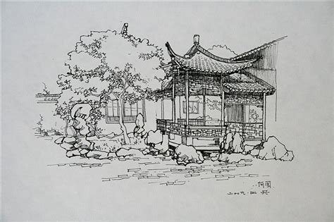苏州园林手绘简单,简笔画,笔_大山谷图库