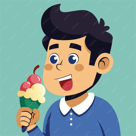 Vector Cartoon Illustration of Man Eating Ice Cream with Spoon | Premium AI-generated image