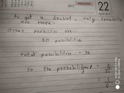 find the probability of getting doublet if two dices are thrown ...