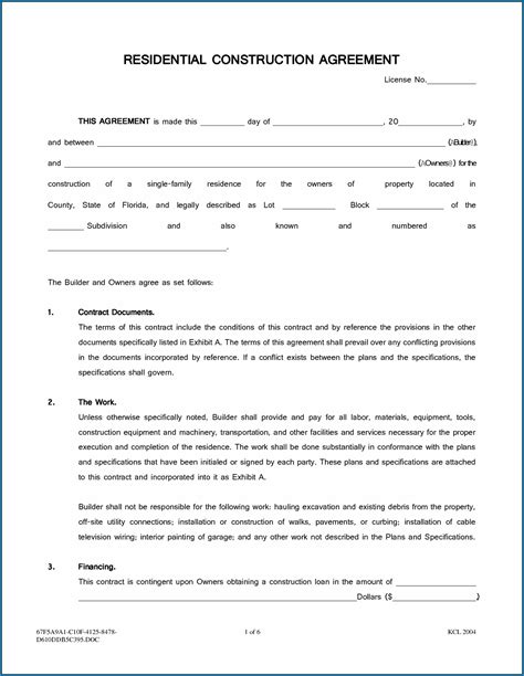 √ Free Printable Residential Construction Contract Template
