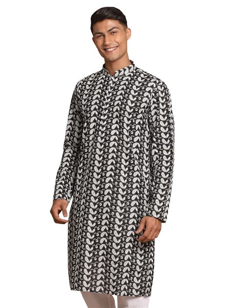 Buy VASTRAMAY Men's Black And White Pure Cotton Kurta, Certainly A Must ...