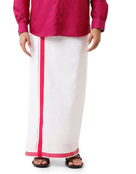 Uathayam Varna Soft Red Color Fancy Border Dhoti For Men - VA11021