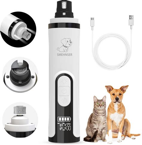 Professional Dog Nail Grinder with 2 LED Light & 3-Speed - Rechargeable ...