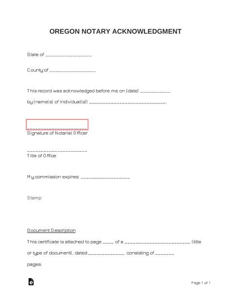 Free Oregon Notary Acknowledgment Form - PDF | Word - eForms