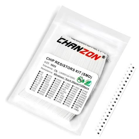 Chanzon 1200pcs 0805 SMD Resistor Kit 0-10M Ω ohm 60 Values 1/8W 0.125W ...