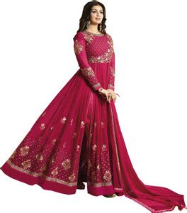 YOYO FASHION Georgette Solid, Embroidered Gown/Anarkali Kurta & Bottom ...