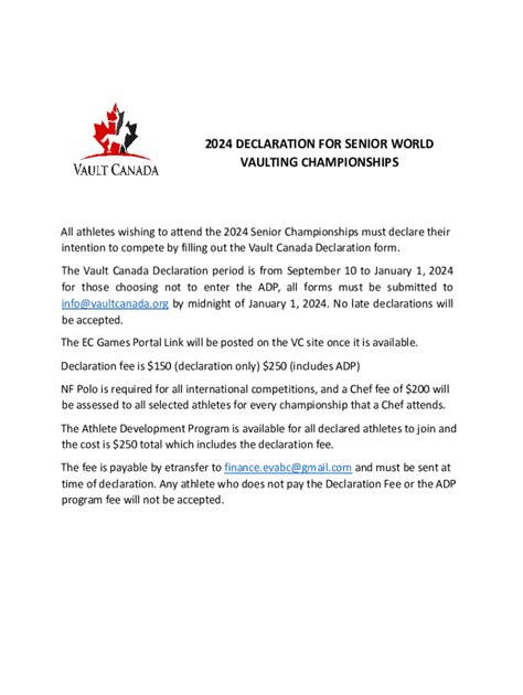 Fillable Online 2024 Senior World Vaulting Championships Fax Email ...