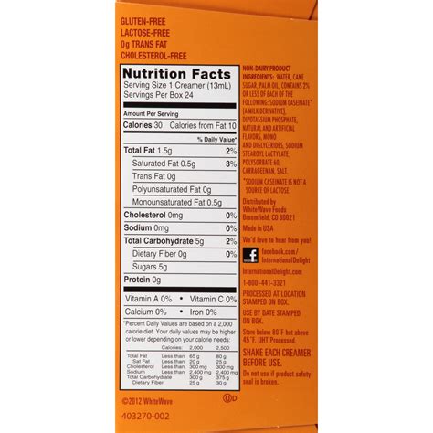 International Delight Hazelnut Coffee Creamer Nutrition Facts | Besto Blog