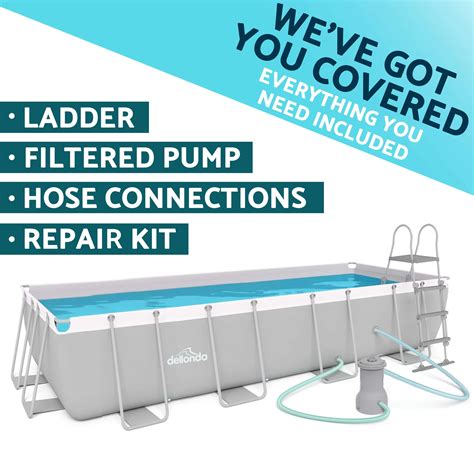 Dellonda 18ft Deluxe Steel Frame Swimming Pool, Rectangular with Filter ...