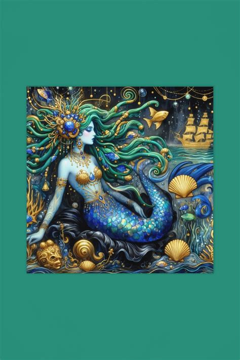 Mermaid Princess Poster, Goddess of the Deep, Art Nouveau Sea Witch ...