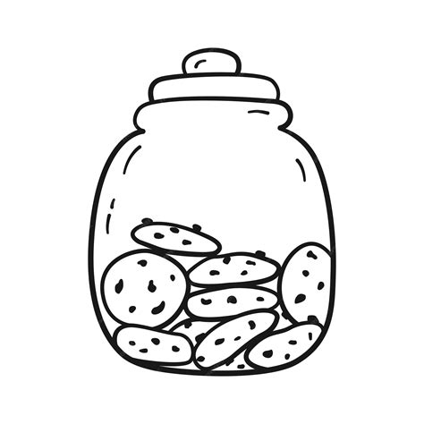 Outline cookies with chocolate in storage jar doodle style vector ...