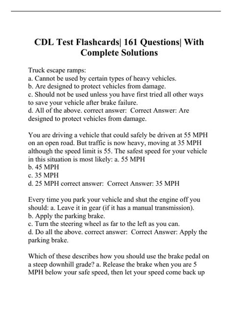 CDL Test Flashcards| 161 Questions| With Complete Solutions - Cdl ...