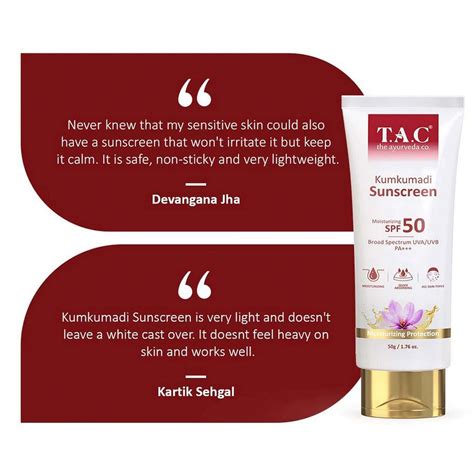 Buy TAC - THE AYURVEDA CO. KUMKUMADI SUNSCREEN MOISTURIZING WITH SPF 50 ...