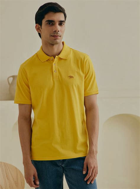 Buy Turmeric Mustard Cotton Polo | Casual Mustard Solid Polo for Men ...