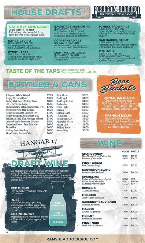 Carta del pub y bar Rams Head Dockside, Glen Burnie