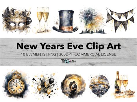 A collection of New Year's Eve clip art elements including masks ...