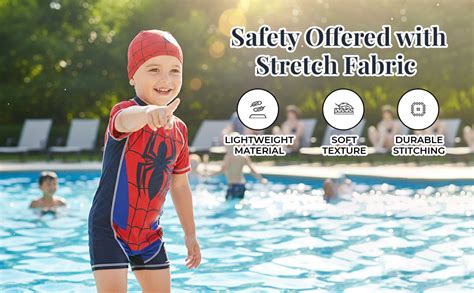 HASTHIP® Boys Swimsuit Swimming Cap Set Short Sleeve Superhero Print ...
