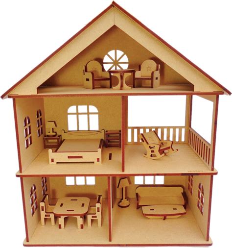 Buy NEKBAL DIY Wooden Doll House with Furniture for Kids, Dollhouse ...