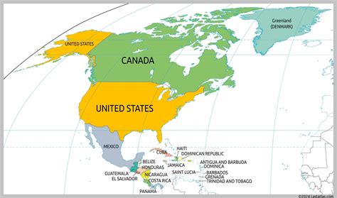 Map of North America with countries