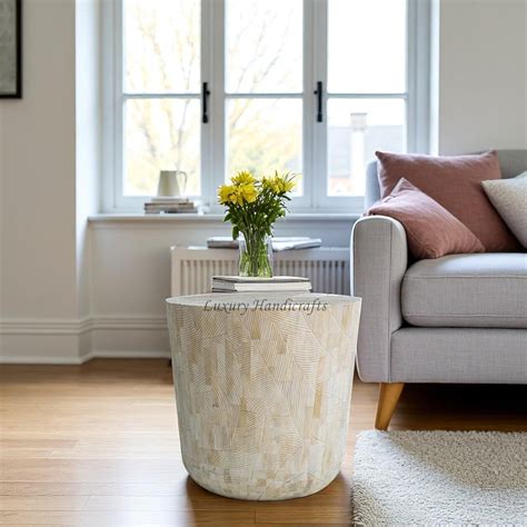 Chiseled Bone Inlay Bucket Side Table – Luxury Handicrafts